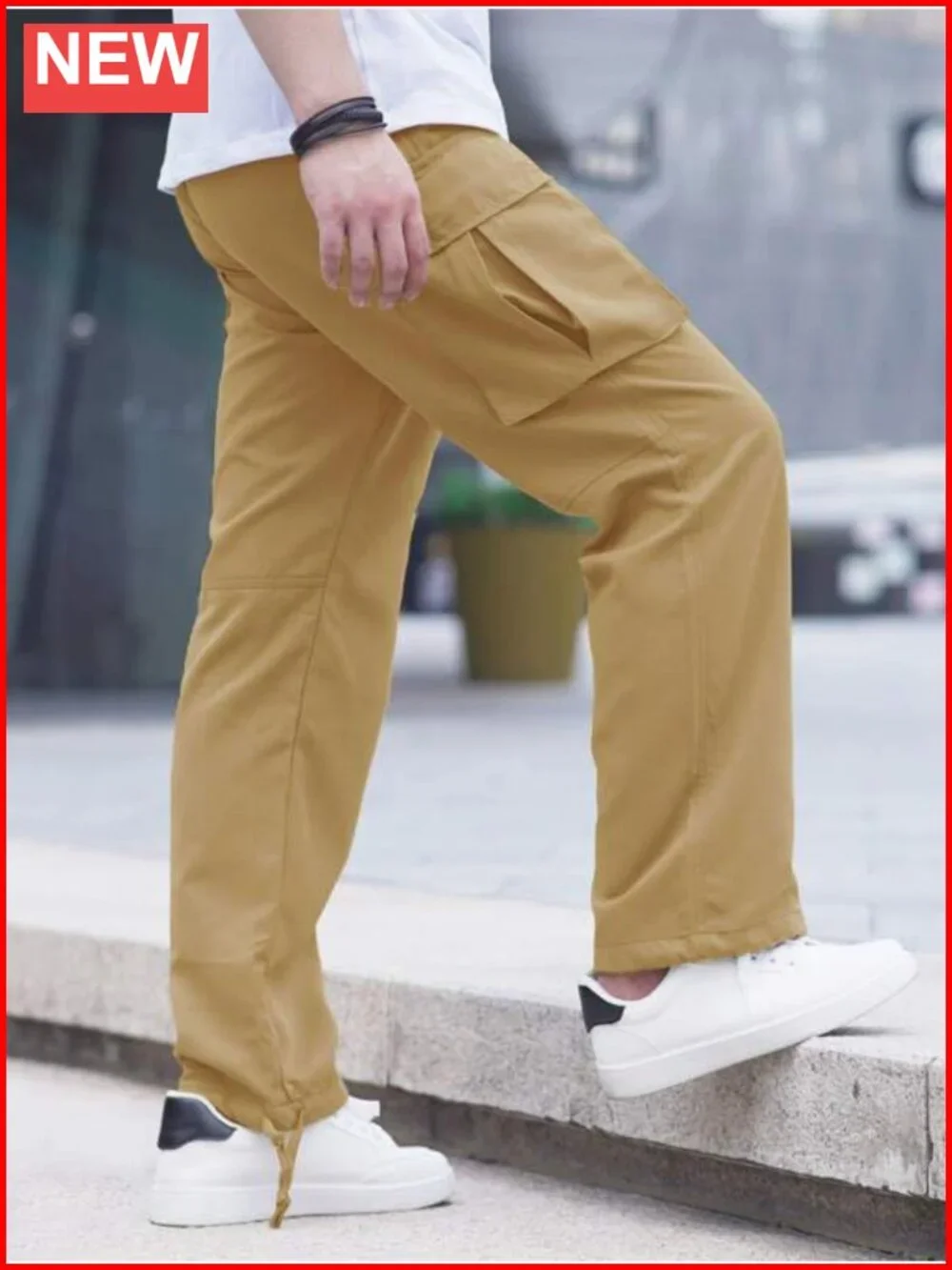 Mens Joggers Pants Drawstring Chino Cargo Straight Leg Hiking